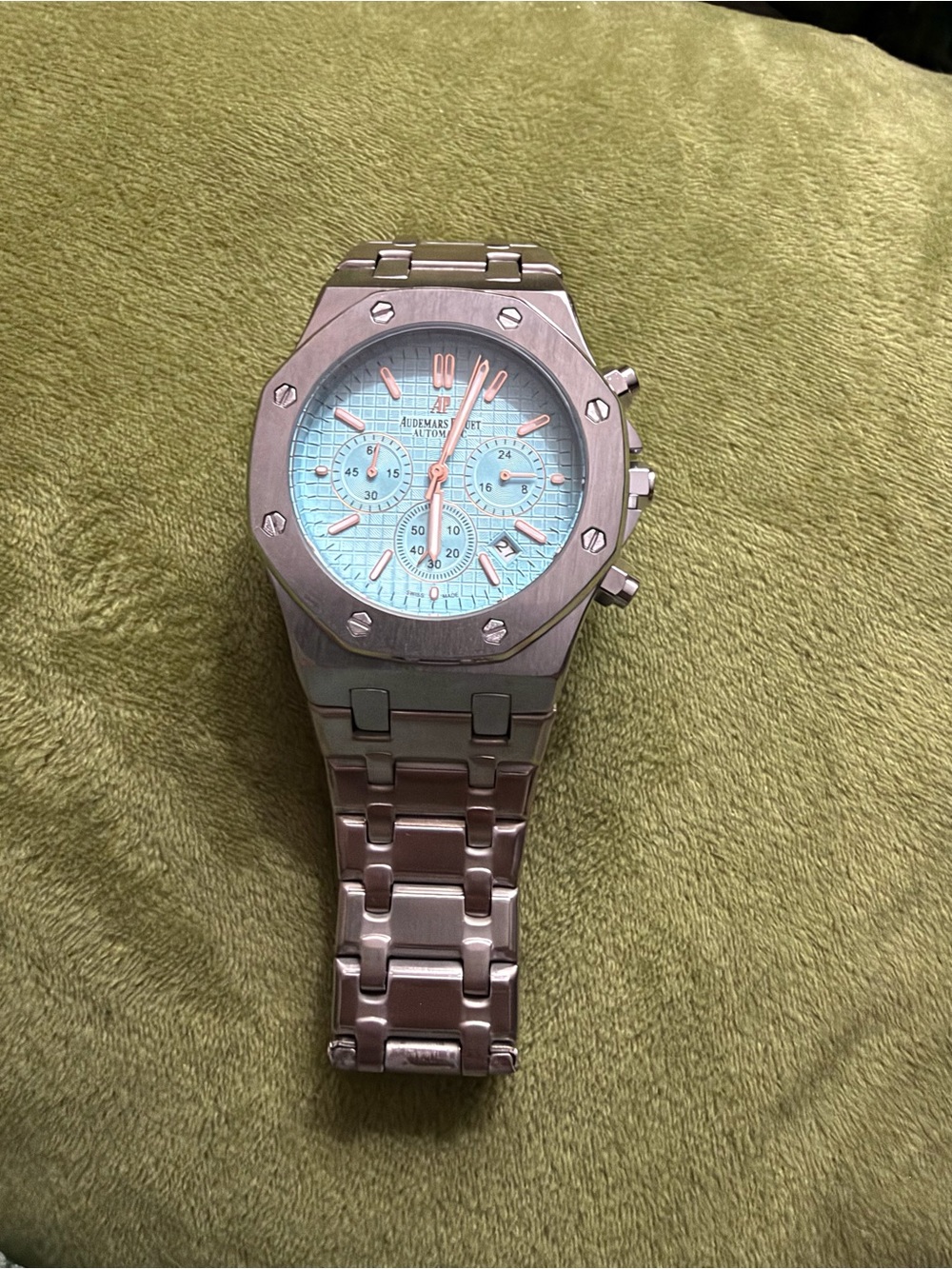 Audemars Piguet Automatic Silver Watch with Light Blue Dial